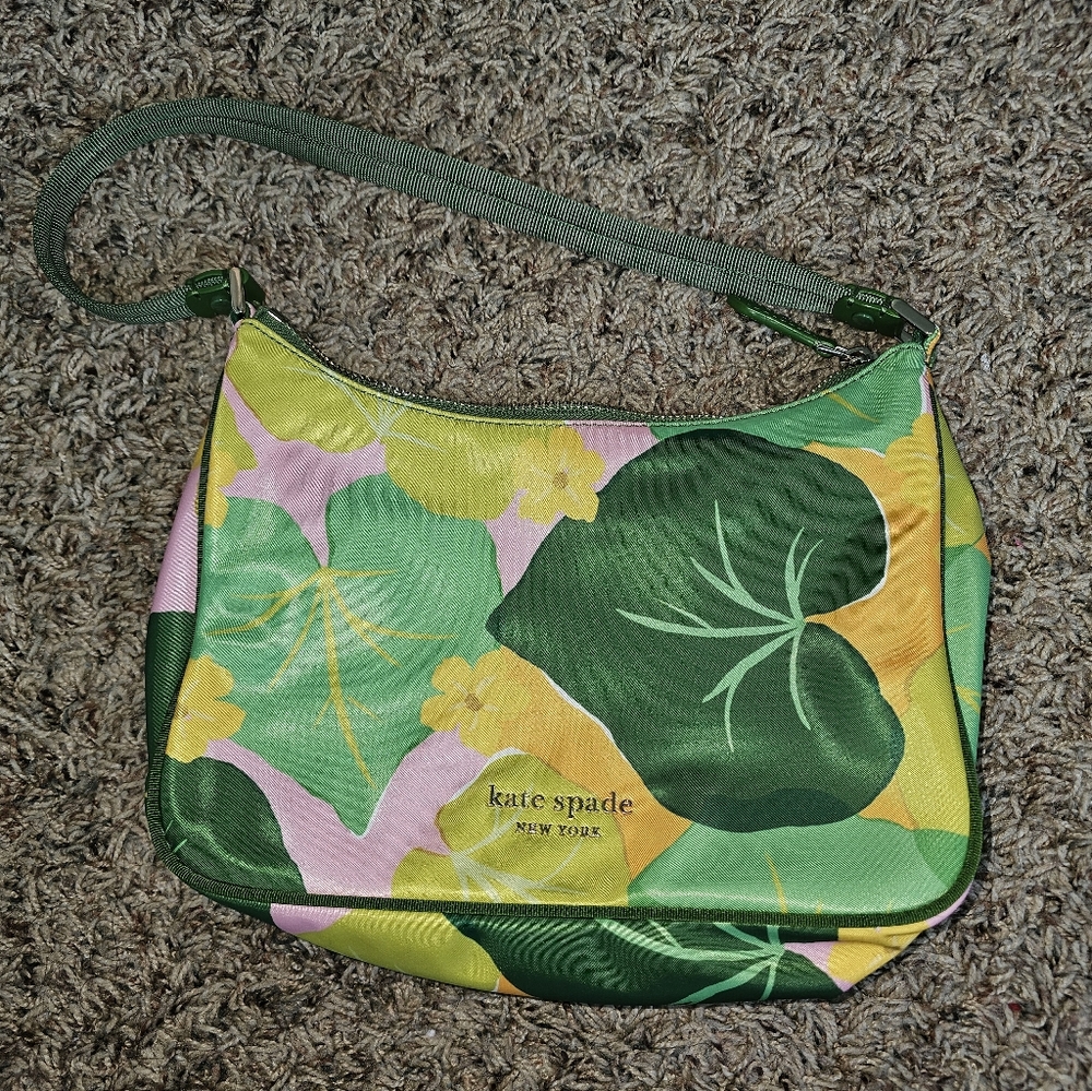 Kate Spade Green and Yellow Leaf Print Shoulder Bag